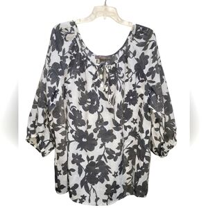 2X Gauze Floral V-Neck Tie String Women's Flowy Blouse